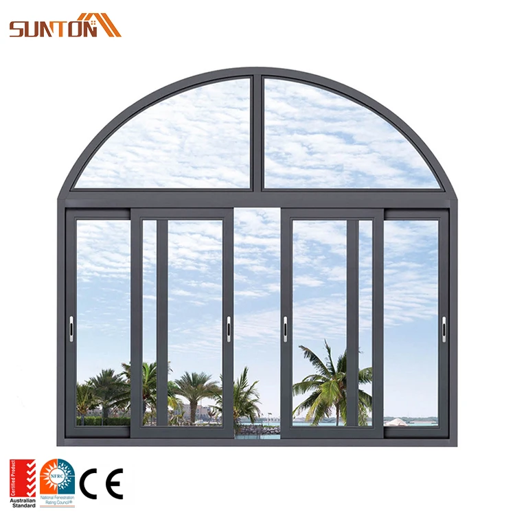 Factory Prices Custom Semi Arch Top Metal Swing windows Design Modern House Large Aluminium Frame Glass Arched Casement Window