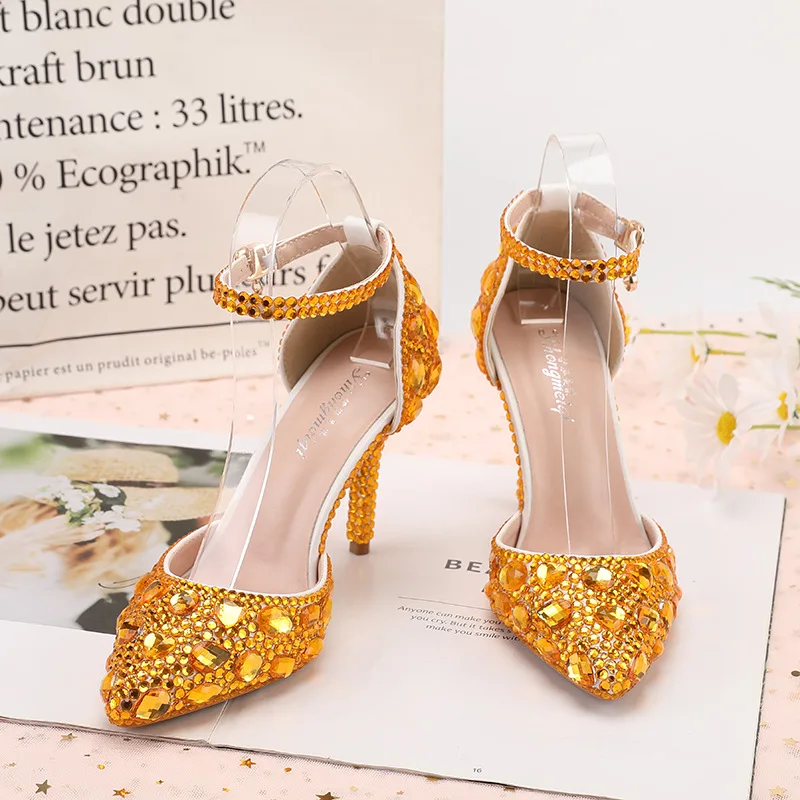 New Model 9Cm Women s Heeled Pointed Daily Low Top Golden Wedding Shoes For Women Gold Alibaba