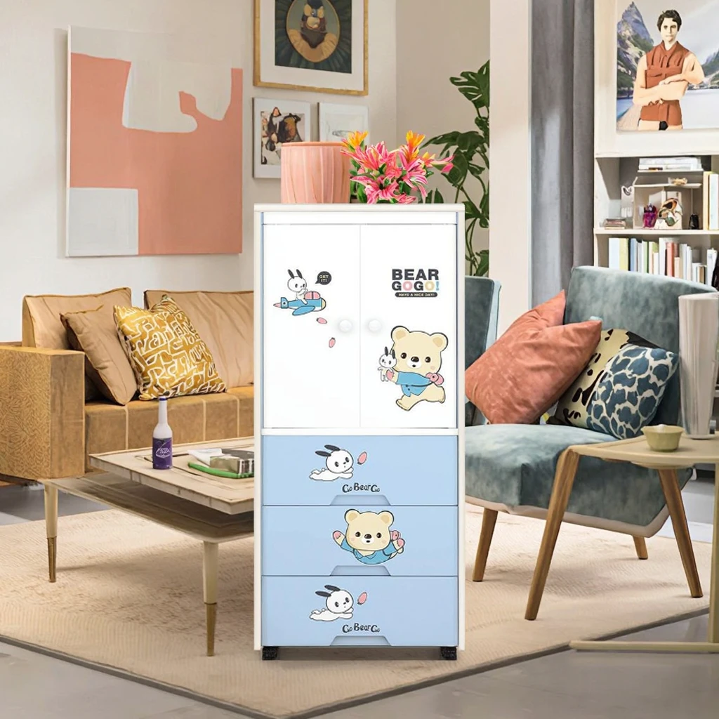 Hot Sale Cute Cartoon Design 2-Door Bedroom Wardrobe with 4-Layer