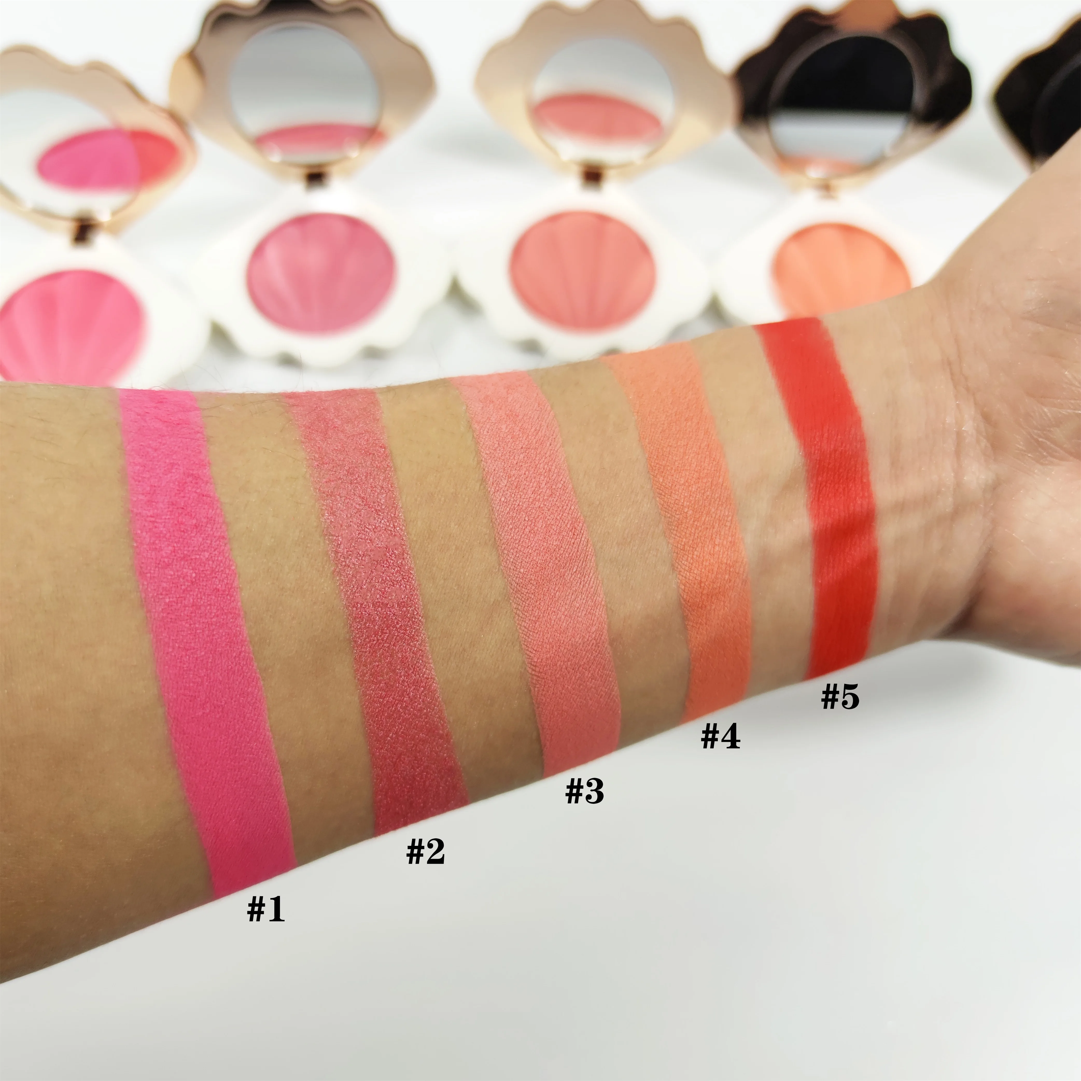 OEM Vegan Makeup Blush Palette Shell Shape Single Face Blush Custom Logo Matte Finish