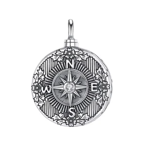 Trendy Style 925 Sterling Silver Rhodium Plated Keepsake Memory Cremation Jewelry Compass Urn Locket Necklace Pendant for Women