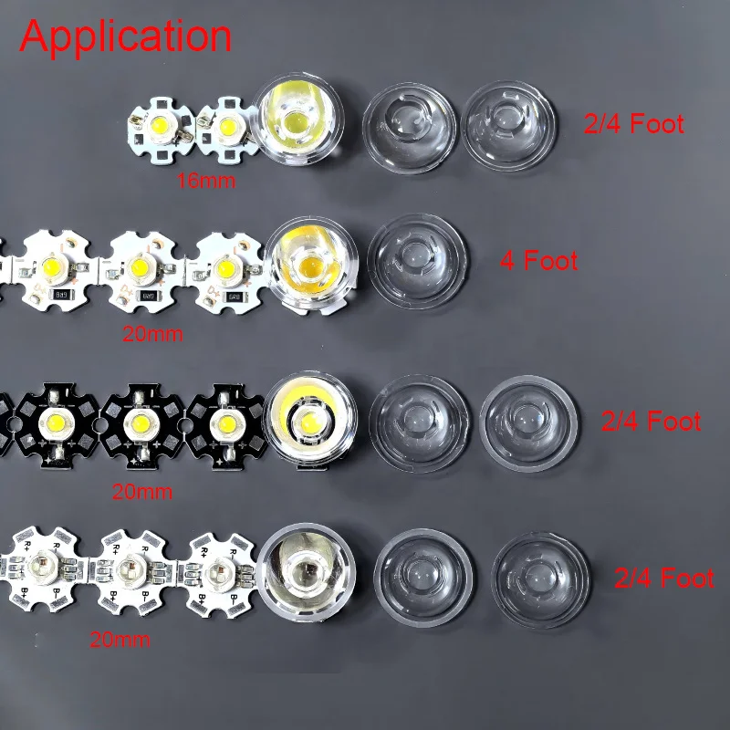 10 Lentilles LED 20mm 60 Degrés + Supports Noirs Pour LED Haute Puissance 1W/3W - Neuf