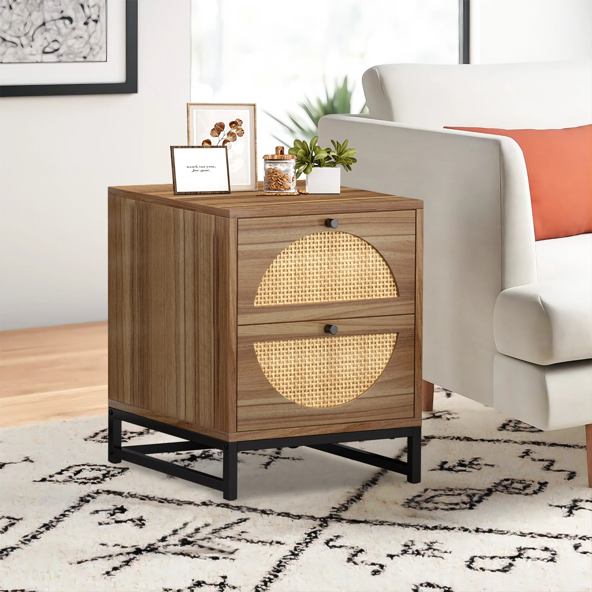 Comodino Moderno Con 2 Cassetti, Gambe Dorate, Legno Bianco – Stile Metà Secolo, Per Camera E Soggiorno, 40x30x57 Cm