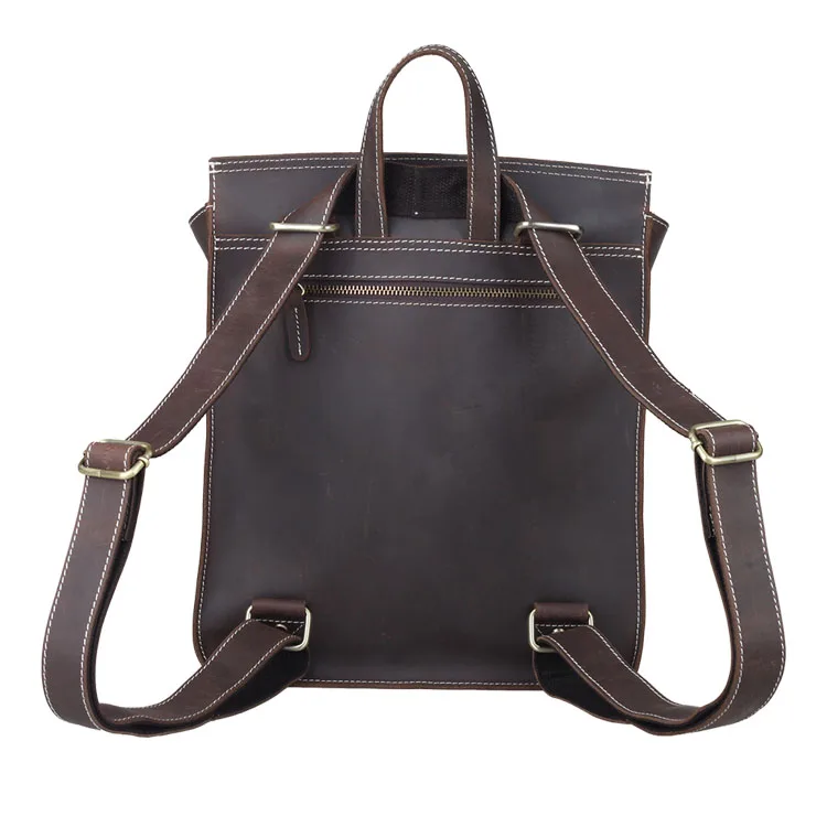 ODM Vintage Unisex Real Leather Sling Shoulder Messenger School Student Bag Backpack Purse Crazy Horse Leather Backpack