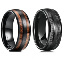 Fashion Jewelry 8mm Domed Brushed Black Tungsten Ring For Men Women Wood Inlay Wedding Band High Polished Finish comfort fit