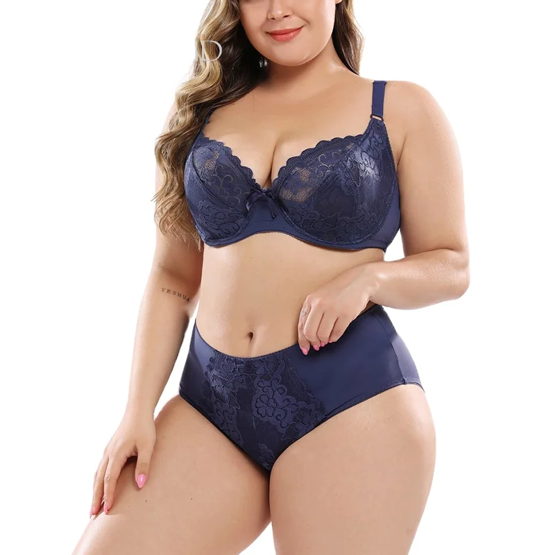 Ultra Thin Lace Bra And Panty Set Back For Women Plus Size, Sexy