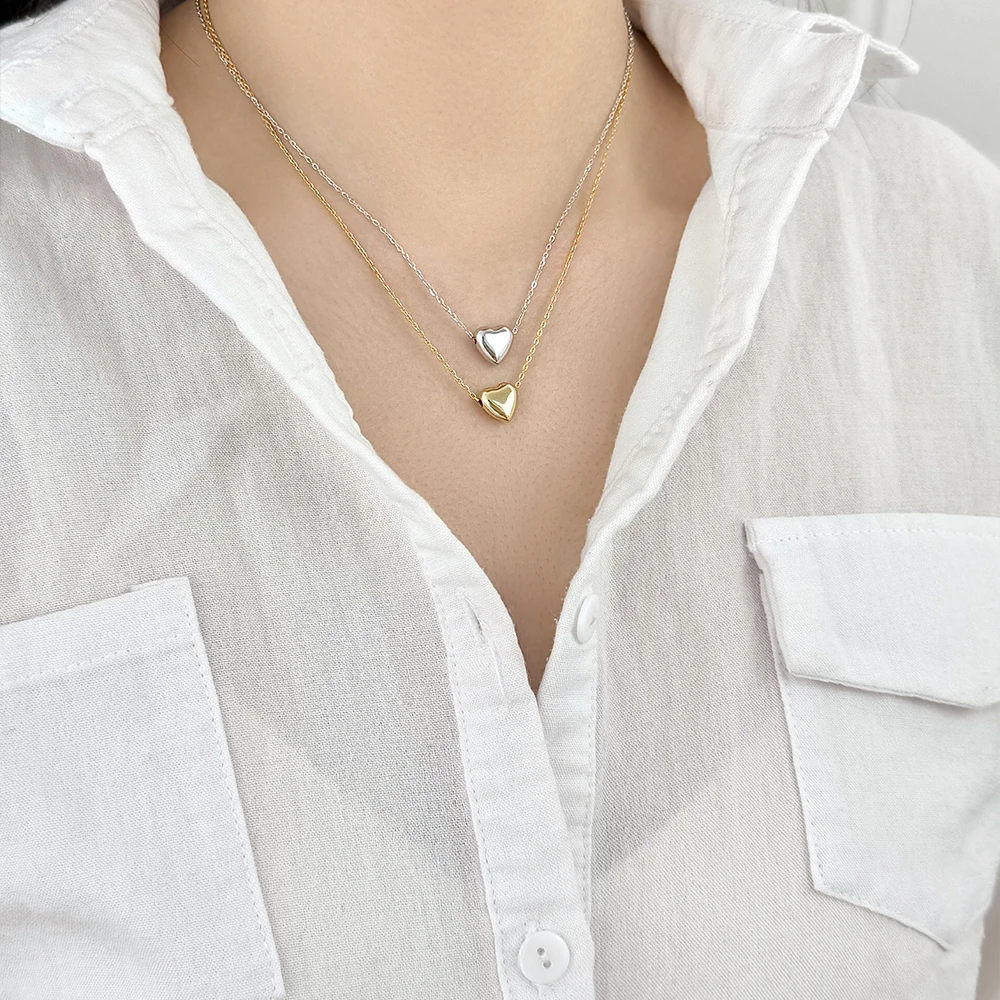 KAKODIY Simple Elegant Design Beautiful 925 Sterling Silver Rhodium Plated 18K Gold Plated Chain Glossy Heart Love Pendant Necklace detail 1
