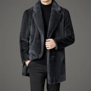 Most Popular Long Style Warm Artificial Fur Coat Turn Down Collar Double Breasted Winter Faux Fur Coat