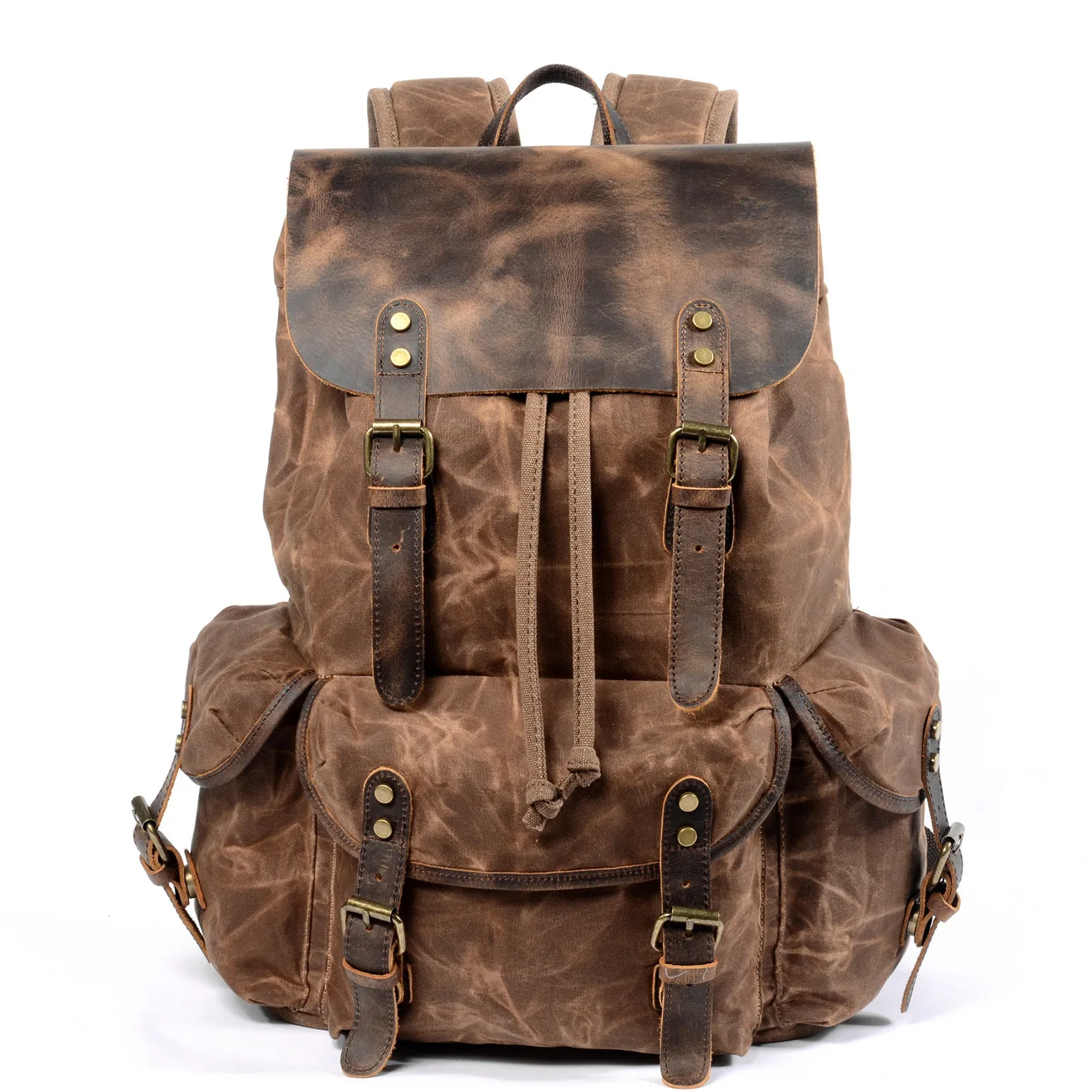 China Wholesale  College Waxed Cvanvas With Cowhide Leather  Mens Canvas Backpack