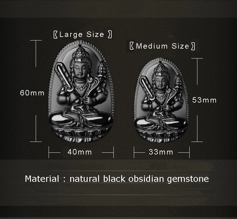 Obsidian Buddha Pendant Necklace - Bodhisattva Talisman, 50x30mm, For Men & Women