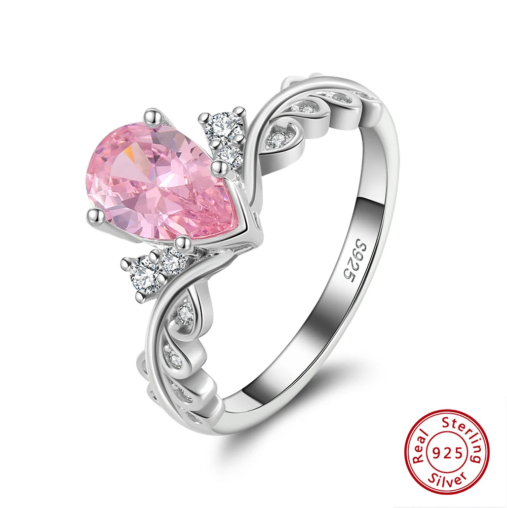 LZR17 RINNTIN Sterling Silver Engagement Ring with Pear Cut CZ