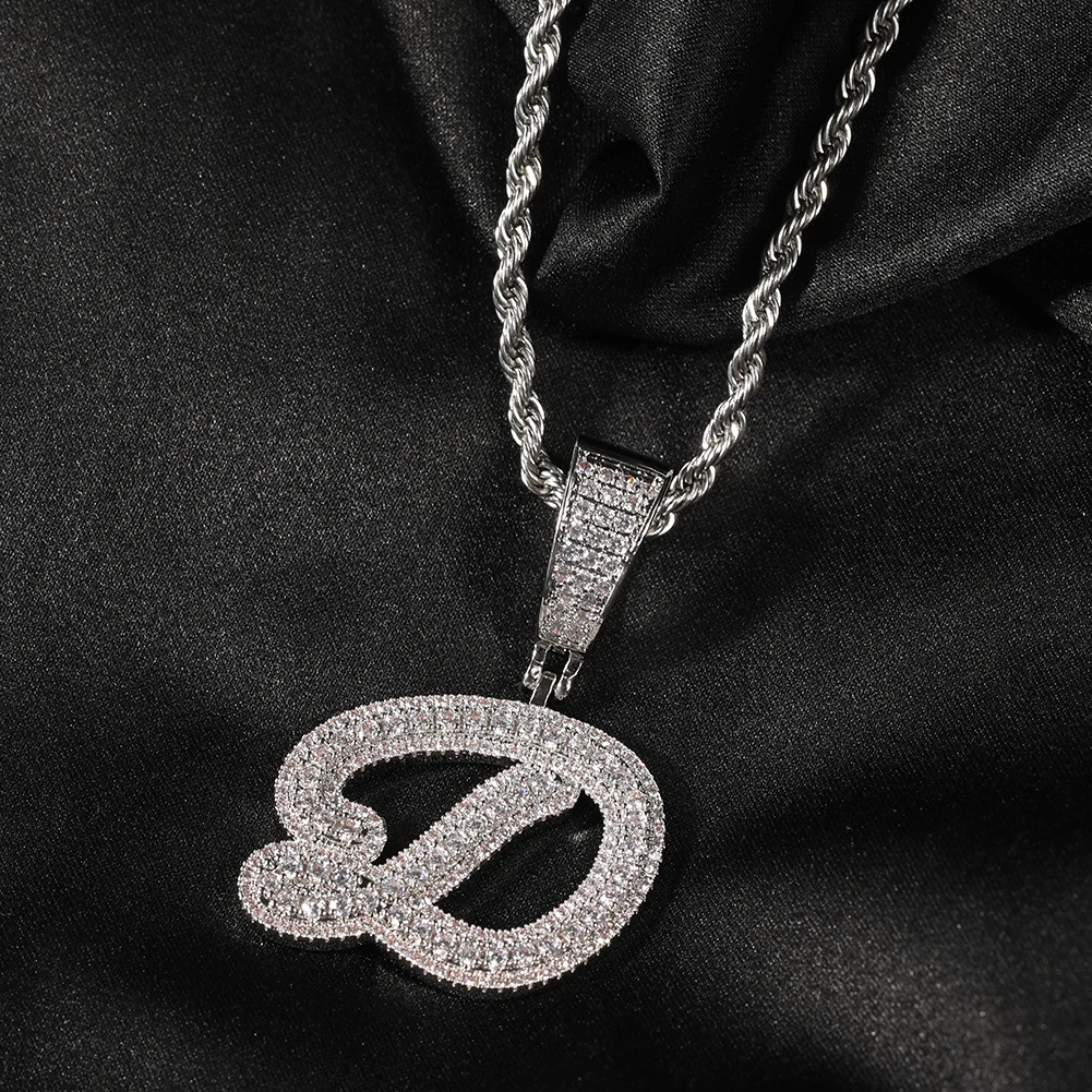 UWIN Hip Hop Promotion Iced Out Brush Cursive Letter Capital Initial Pendant Necklace Hip Hop Rapper Alphabet Pendant Jewelry