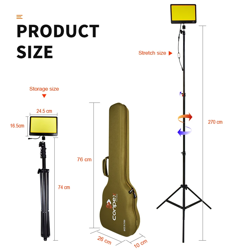 Conpex Remote Control Tent Lamp Telescopic Tripod Stand Night Market Dual Color LED Outdoor Camping Light