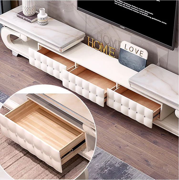 Yq Jenmw European Style Tv Cabinet Marble Living Room Tempered Glass