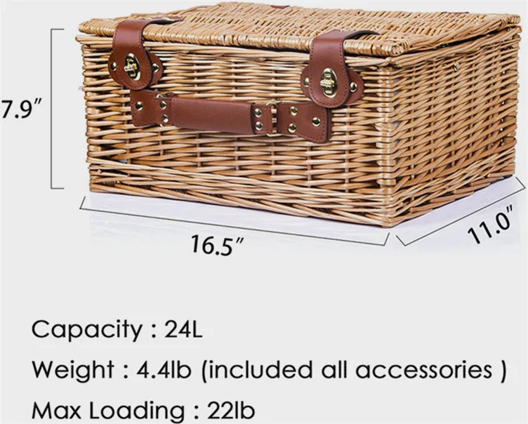 Panier Pique-Nique Osier Luxe 2 Personnes - Table Vin Bambou - Couverts Inclus - Cadeau Romantique