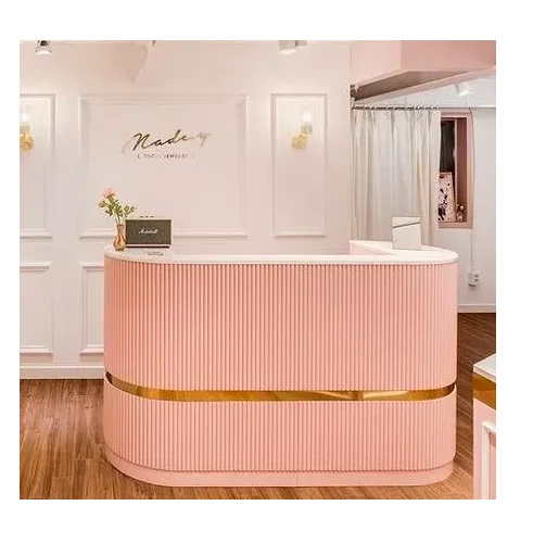 Custom pink Salon Reception Desk Design Spa Front Desk Counter for Sale