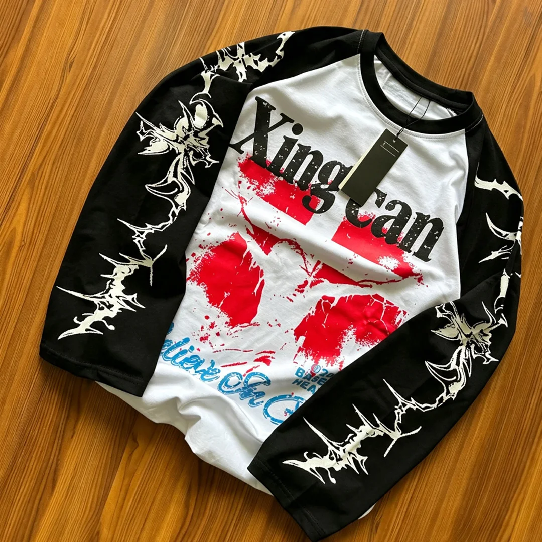 Aangepas mans 100% katoen vintage langmou-crewneck borsie, swaar gewig DTG-druk, oorverdruk, plus grootte, ODM groothandel, 300 gram