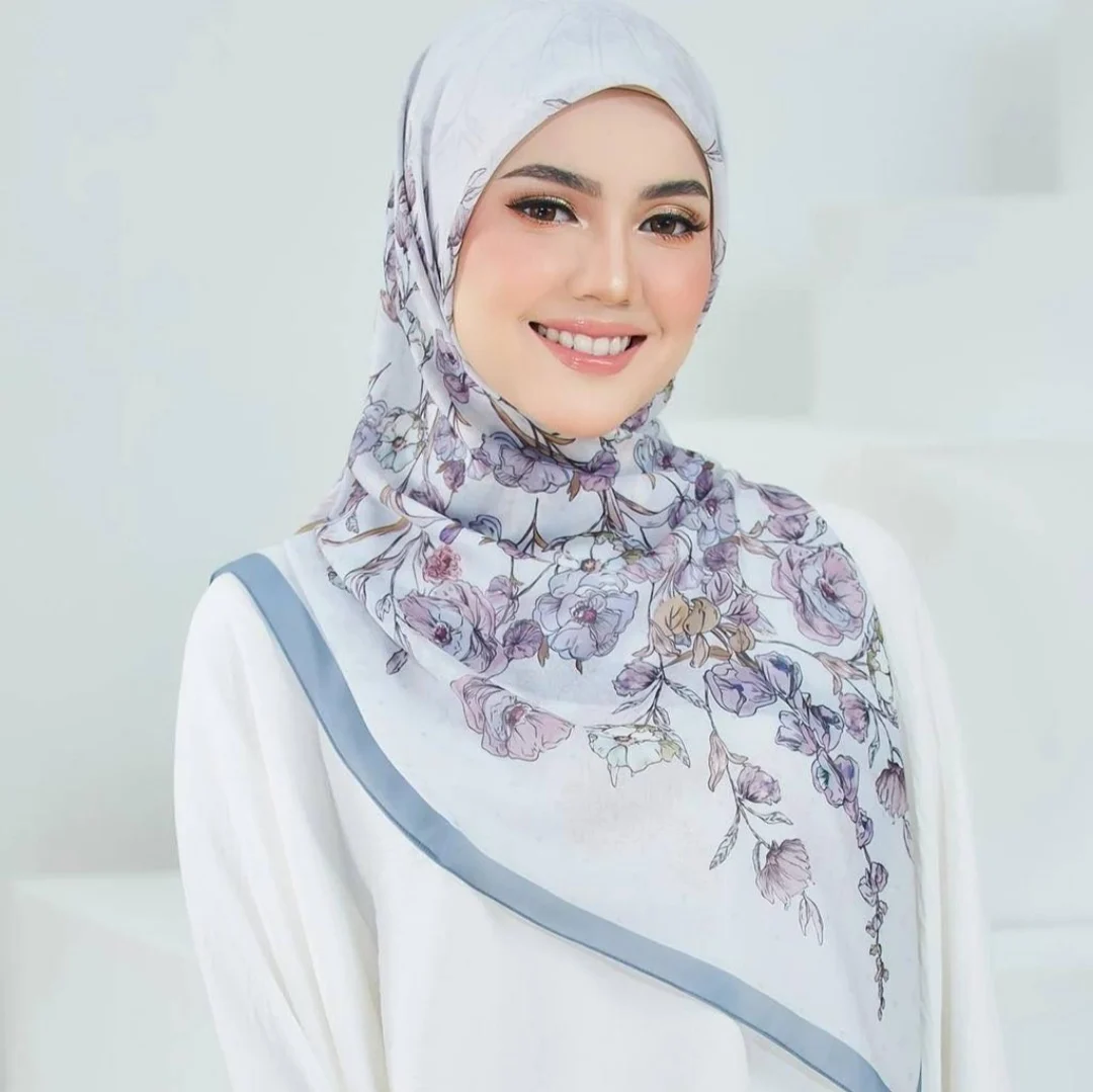 Tudung Bawal Customized Premium Cotton Voile Printed Square Scarf Hijab Bidang 45 Hot Muslim 5410