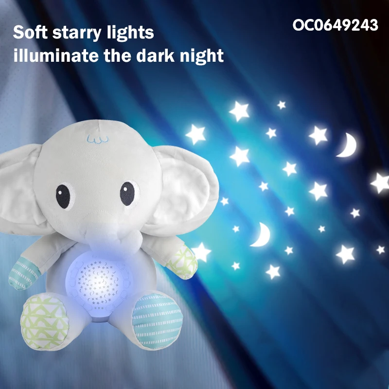 Custom Soft Elephant Plush Plastic Projection Baby comfort Toys Wholesale with Light