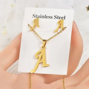 Wholesale 18K Gold Plated 316L Stainless Steel Letter Necklace Earring Jewelry Sets for Wedding or Gift