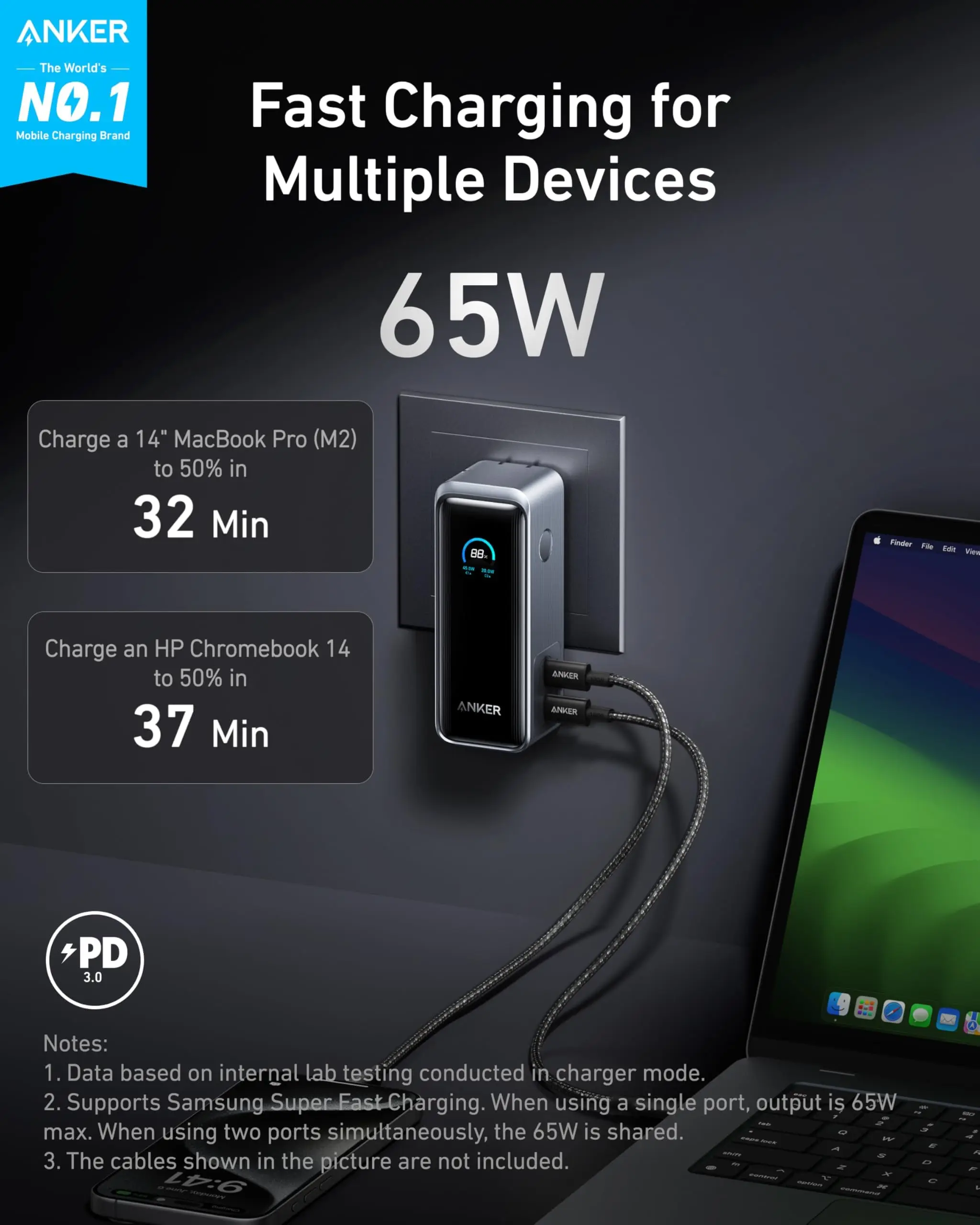 Anker Prime Power Bank, 9,600mAh Battery Pack with 65W Output