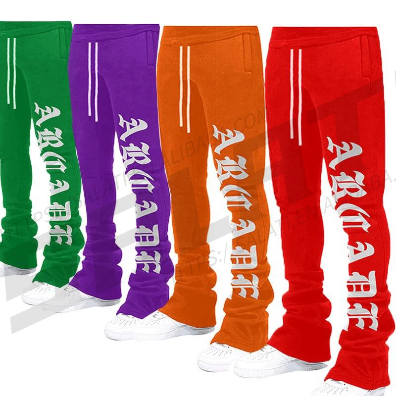 Custom Puff Print Stack Sweatpants Drawstring Trousers Cotton French Terry Joggers Men Stacked Sweat Pants