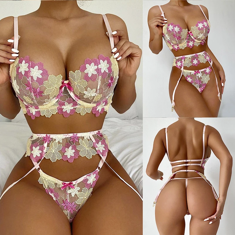 High quality embroidery flower sexy lingerie