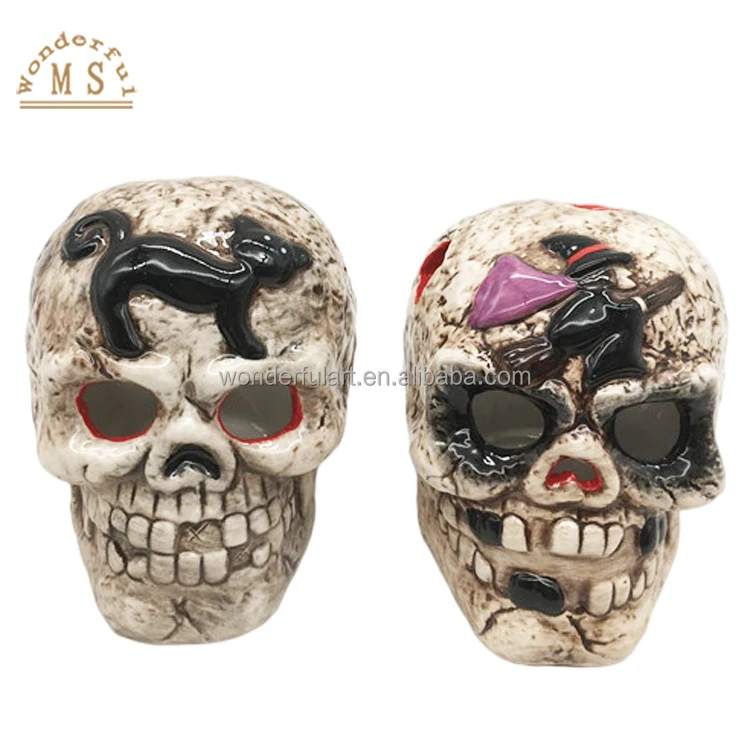 Oem customized resin skull skeleton ghost succulent desk ornament souvenir gifts home decor garden ornament