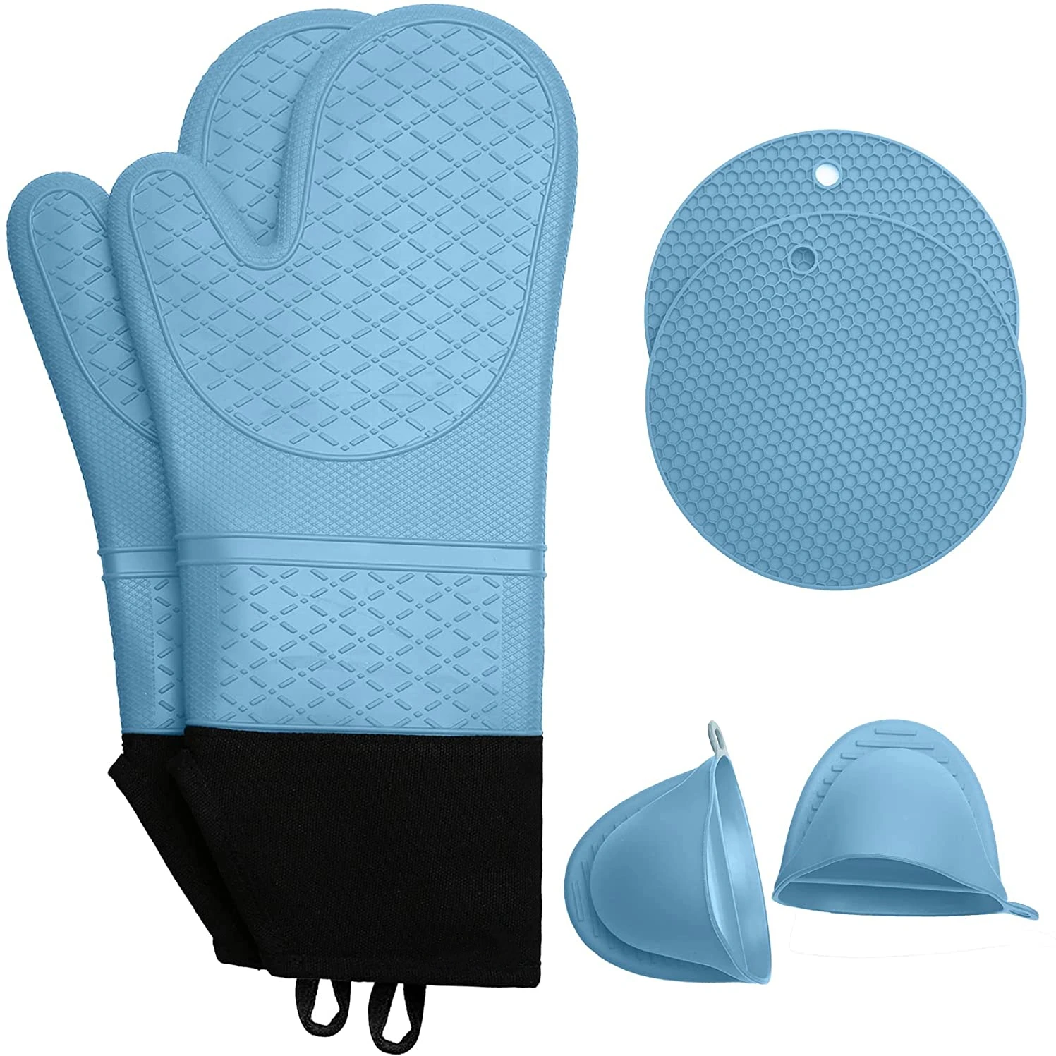 Silicone Oven Mitts Set Kitchen Heat Resistant Oven Gloves Silicone Gloves for BBQ & Baking