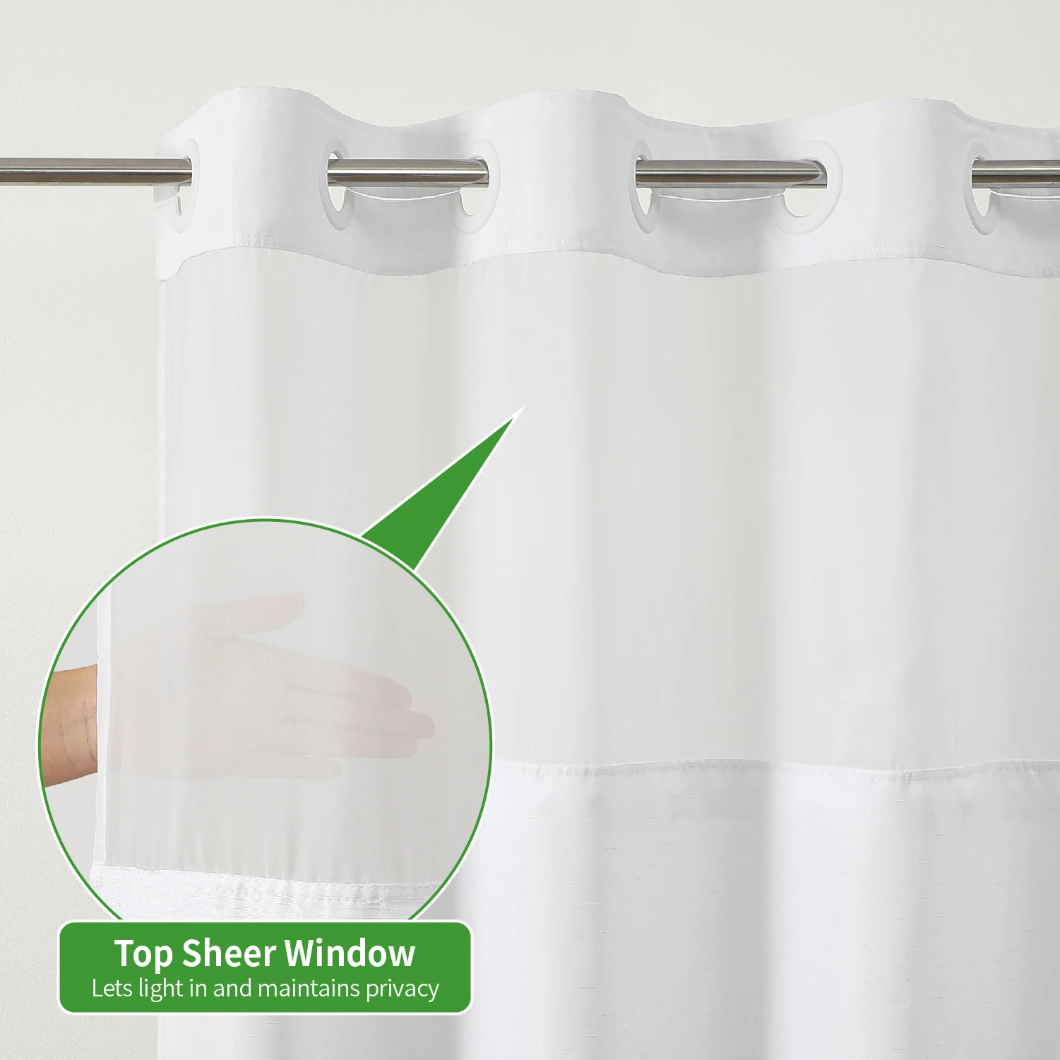 Hookless Bamboo Textured Shower Curtain with Embedded PEVA Lining Set with Transparent Window Waterproof Hotel Shower Curtain