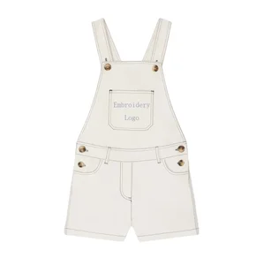 Toddler Kids Fashion White Denim Suspender Shorts & Pants with Embroidery Logo Daily Wear Boys' Overalls ODM