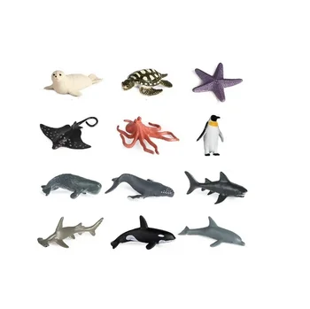 12pcs Mini Ocean Animal Figurines: Realistic Cake Toppers with Sharks, Whales & Octopus,Kids' Parties, Gifts & School Projects