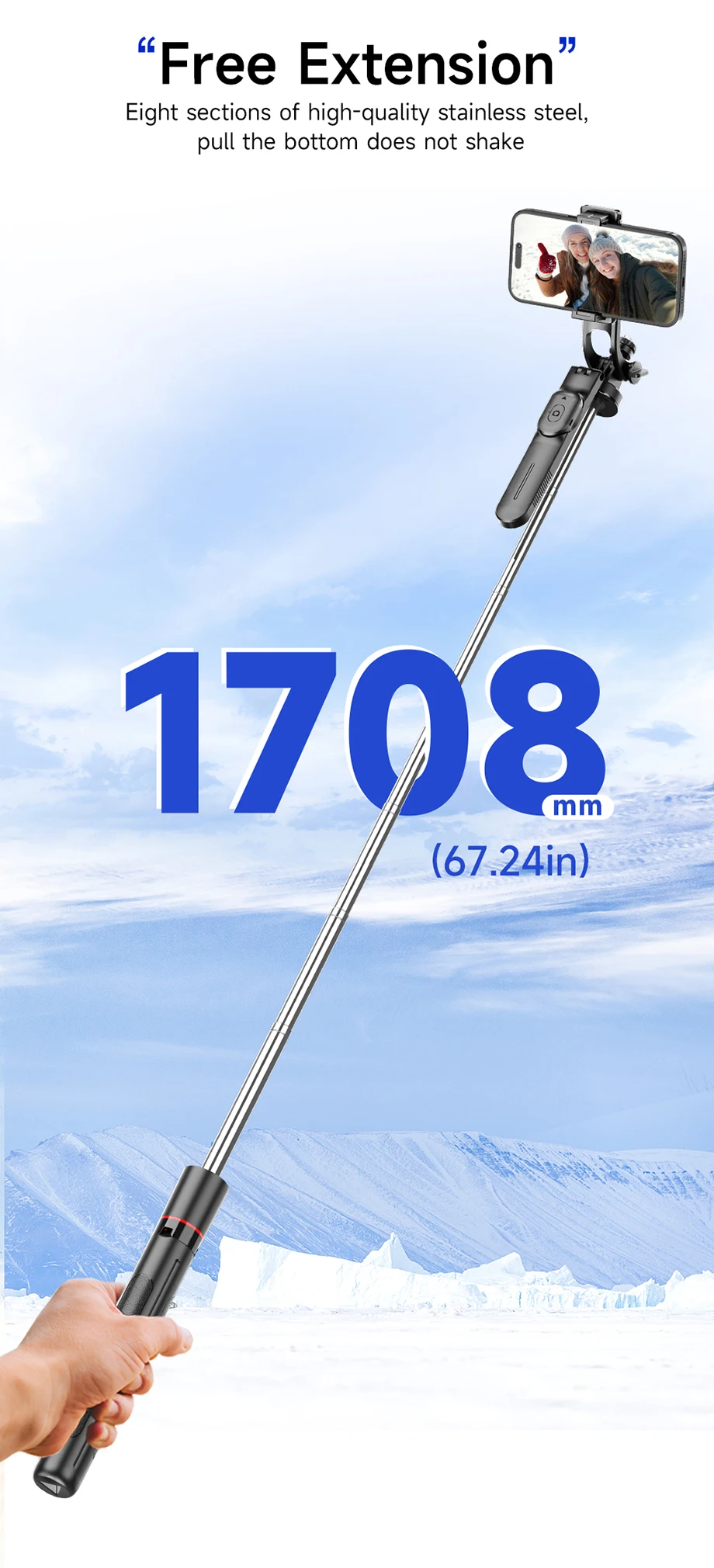 CYKE F16 Stable Tripod Balanced and Stable Shooting Selfie Stick 360°Panoramic Shooting 1708mm Cell Phonefor Video Recording