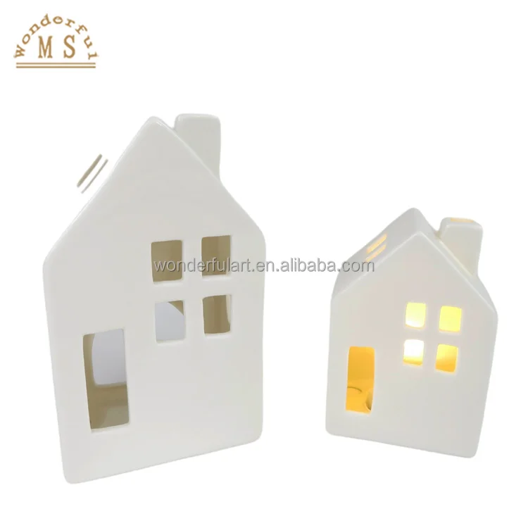 Customized ceramic Christmas Building villa candle holder gift tea light holder dolomite house home desktop decoration