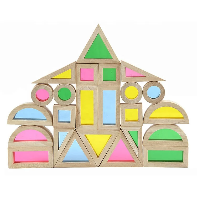 24-teiliges/Set Kreative Bausteine Stapelsteine Acryl Regenbogen Turm Vorschul Holz Regenbogen Bausteine Spielzeug