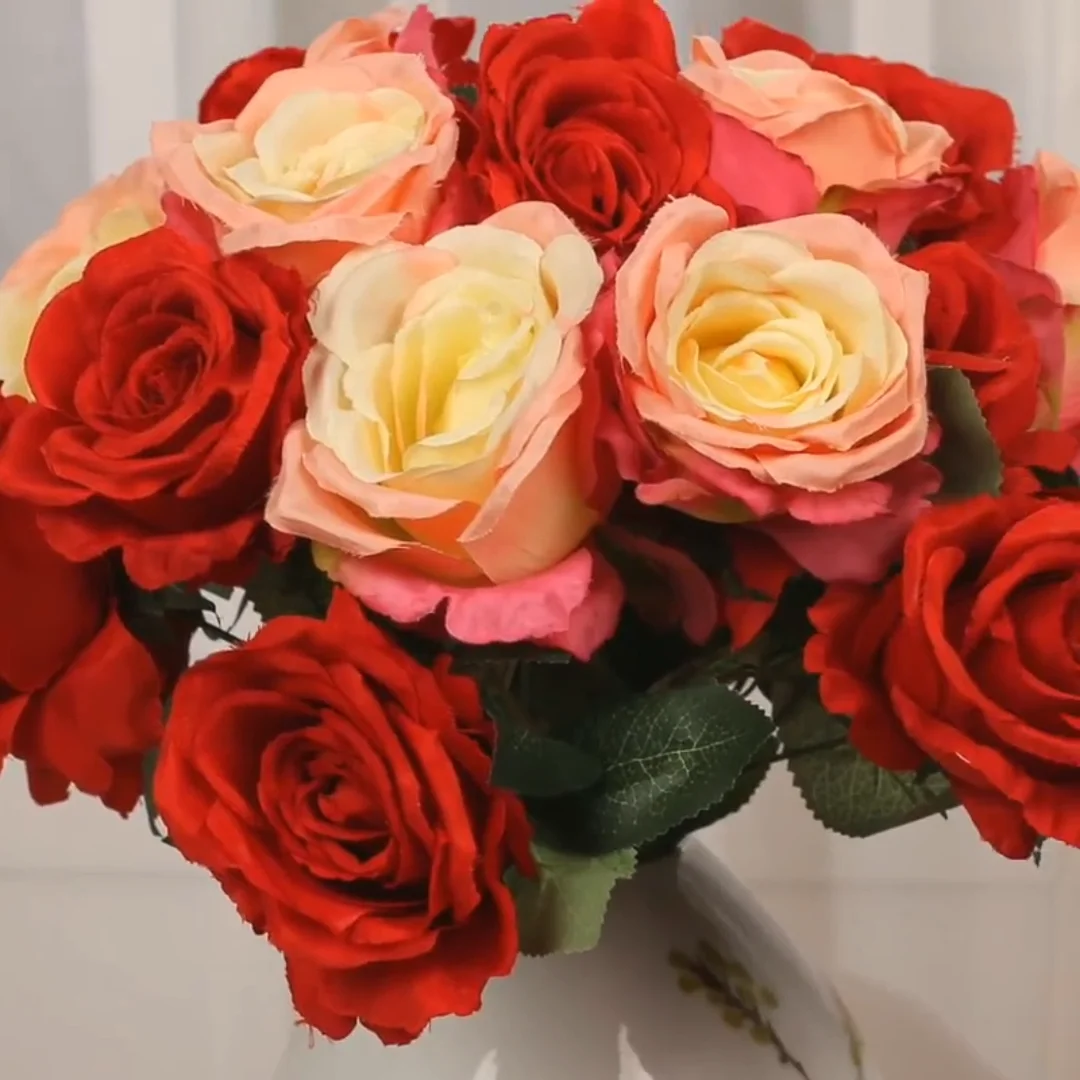 Hot Artificial Red Rose Bouquet Silk Artificial Flower Bride Bouquet For Wedding Part Decoration