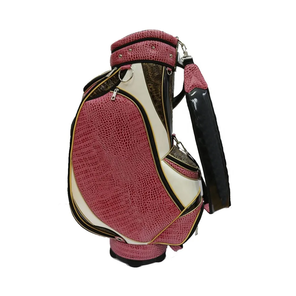 Artificial pink crocodile Skin Leopard Print Pu Spliced Golf Staff Bag Club Bag
