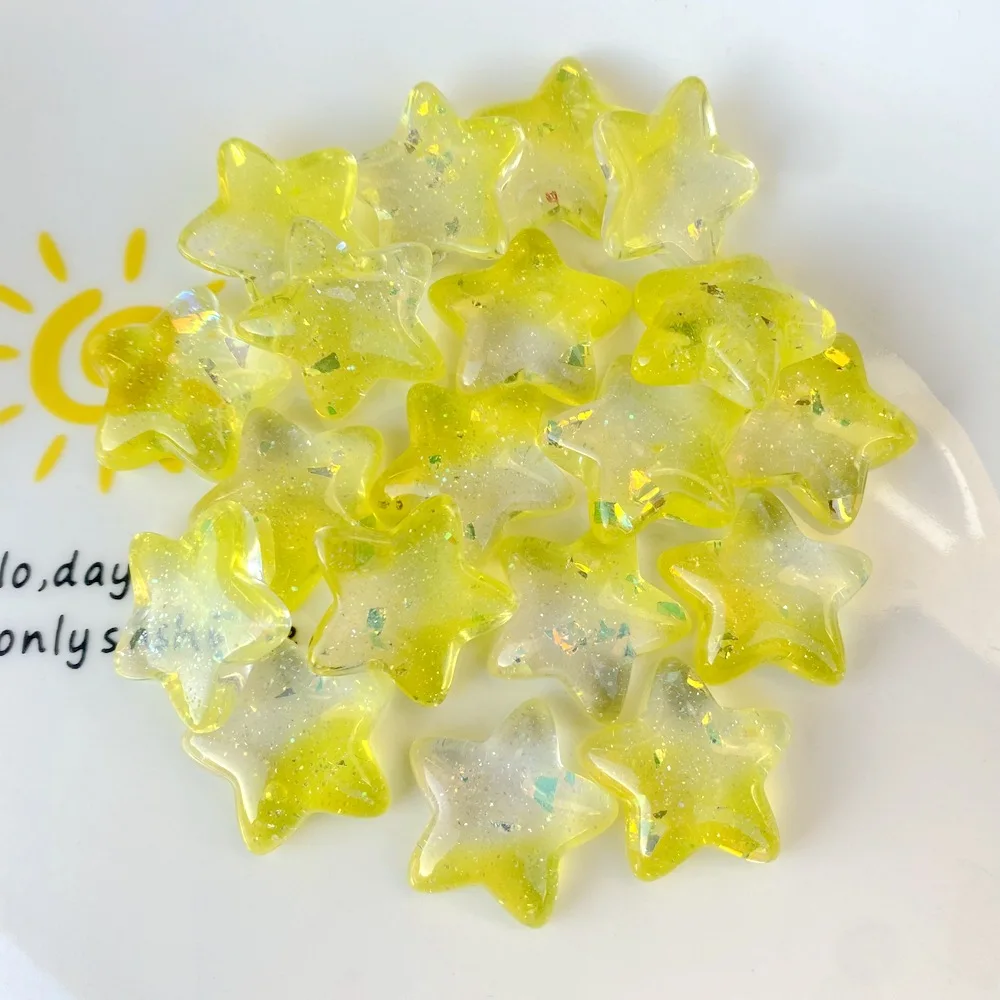 Wholesale Cheap Resin Charm Transparent Colorful Start With Glitter Plastic Accessories For Diy