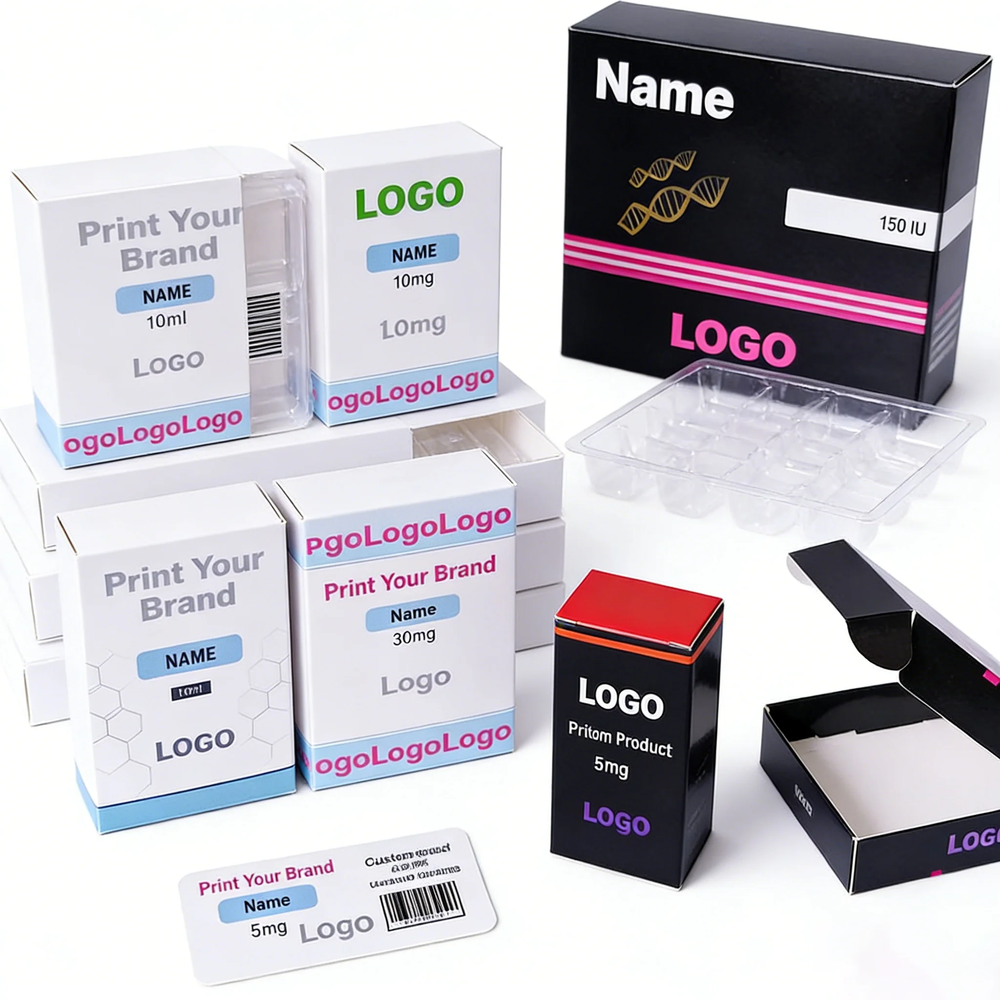 Custom Logo 3ml Vial Label 10ml Vials Labels and Peptide Packaging Box for Semag Lutide 3mg Tizz 5mg