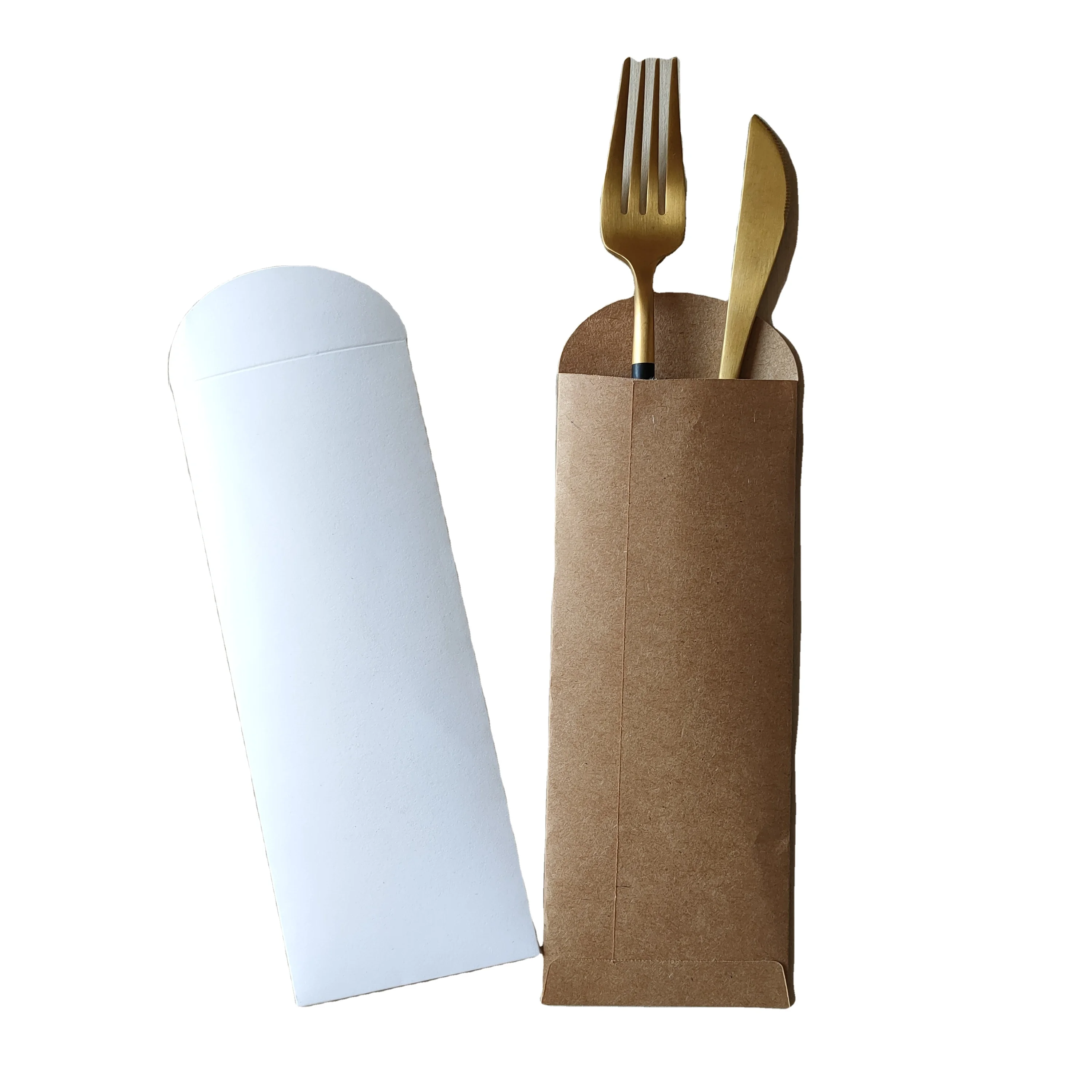 Pack of 50 Natural Kraft Paper Silverware Bags Flat 3 x 7.5 Pocket Sleeves for Cutlery and Utensils Placesettings 