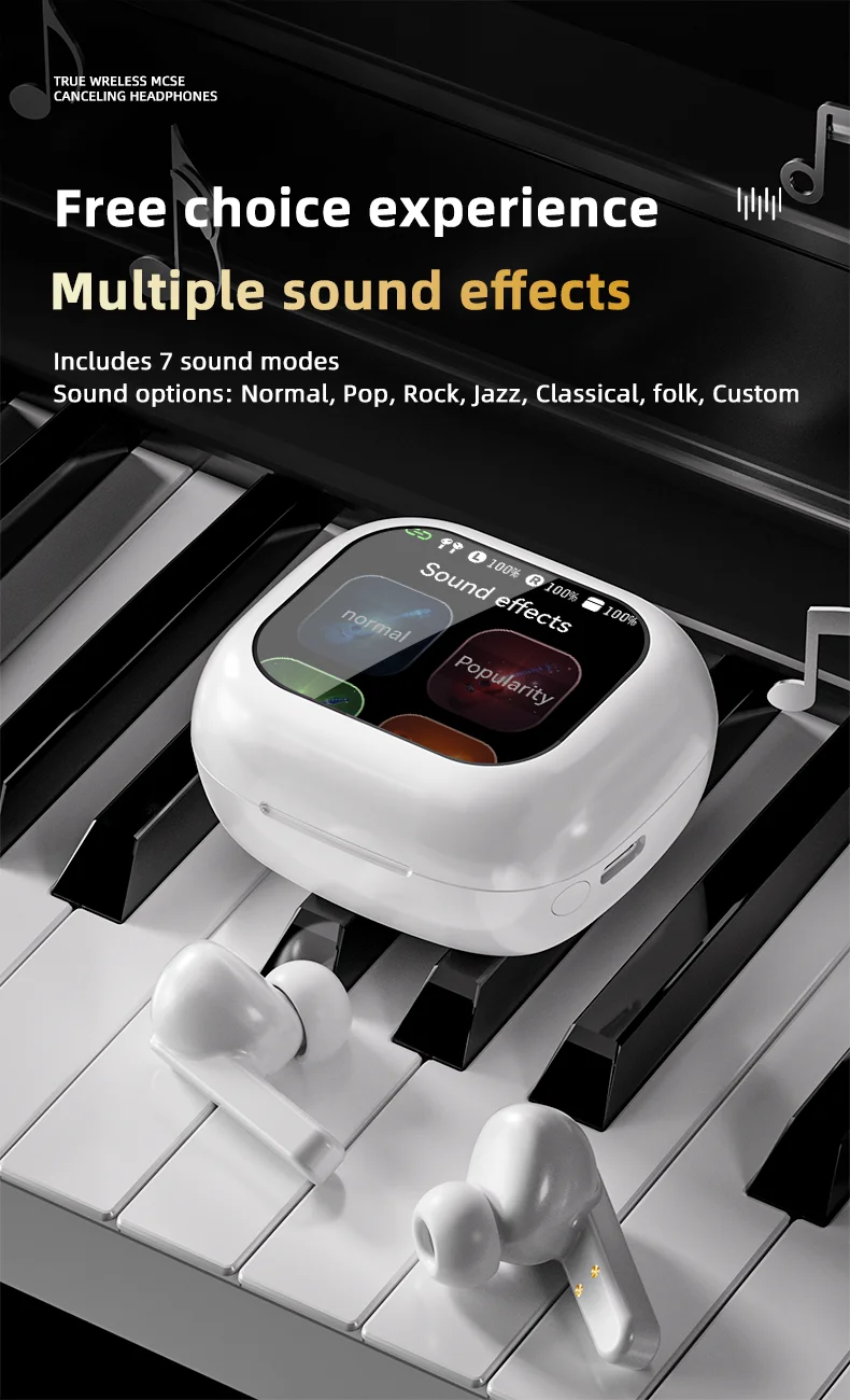 TWS WT-7 Earphone Wireless BT V8 Earbuds ANC Noise Cancelling Headphone In Ear Touch Screen Controls Headset