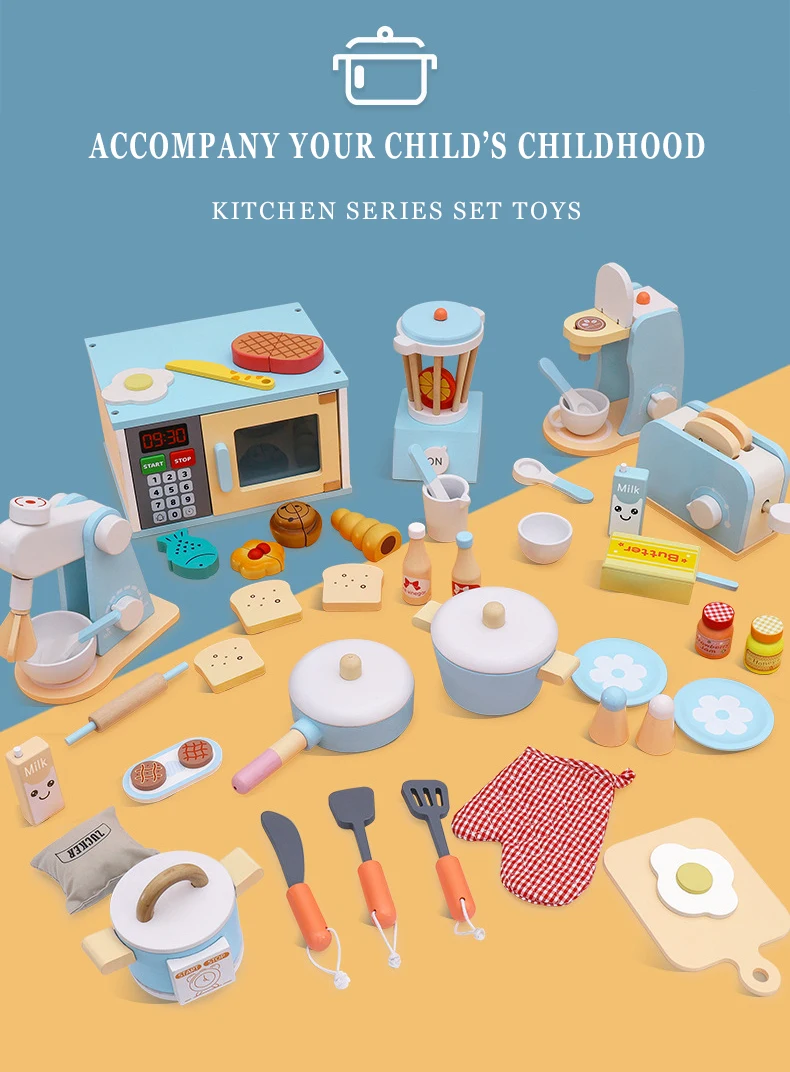 Children Wooden Kitchen Pretend Play House Toy Montessori Early