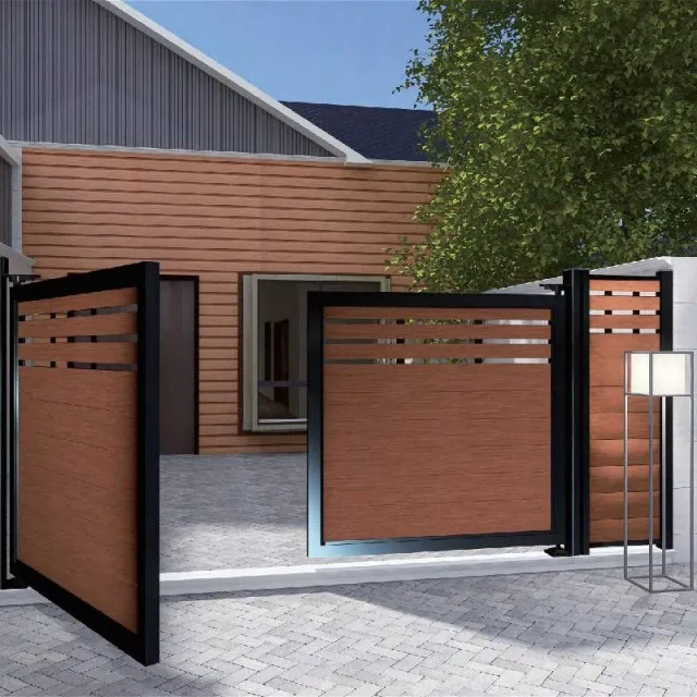 Waterproof Wpc Fence Panel with Gate House Main Gate Designs with Aluminium Frame and Plastic Composite Gate