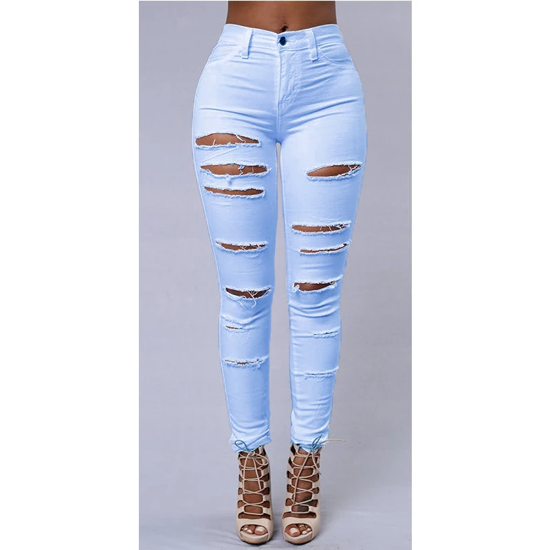 Personality Womens Jeans Comfortable Stretch Pants Female Elastic Ripped Trousers Skinny Pencil Pants Streetwear Jeans supplier
