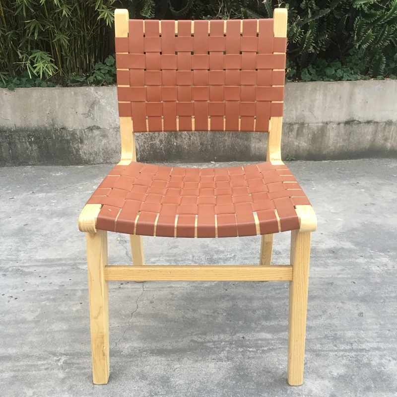 Скандинавский стиль дизайн из массива тика седло Кожаный Плетеный мест стекируемые обеденные стулья для кафе, ресторанов и отелей