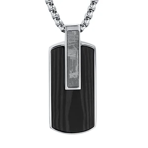 Wholesale Customizable Men's Fashion Stainless Steel Genuine Meteorite Necklace Carbon Fiber Jewelry with Box Chain