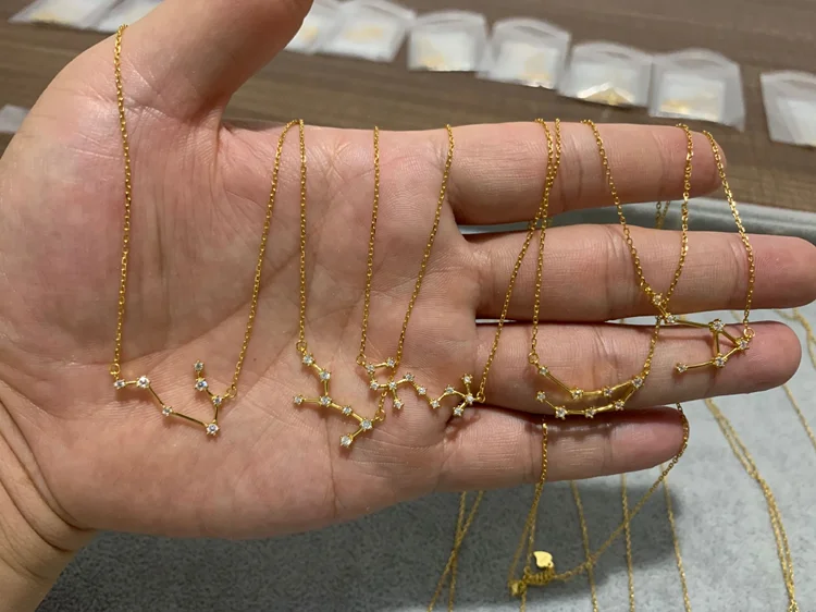 Dainty Zodiac Sign Necklace 14k Gold Plated 925 Sterling Silver Cz Pave ...