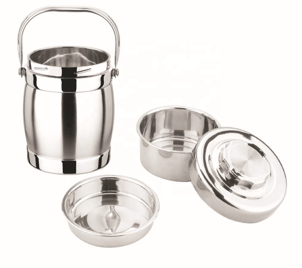 Double Walled Takeway Food Container Carrier Round Stainless Steel Thermal Lunch Box for Soup