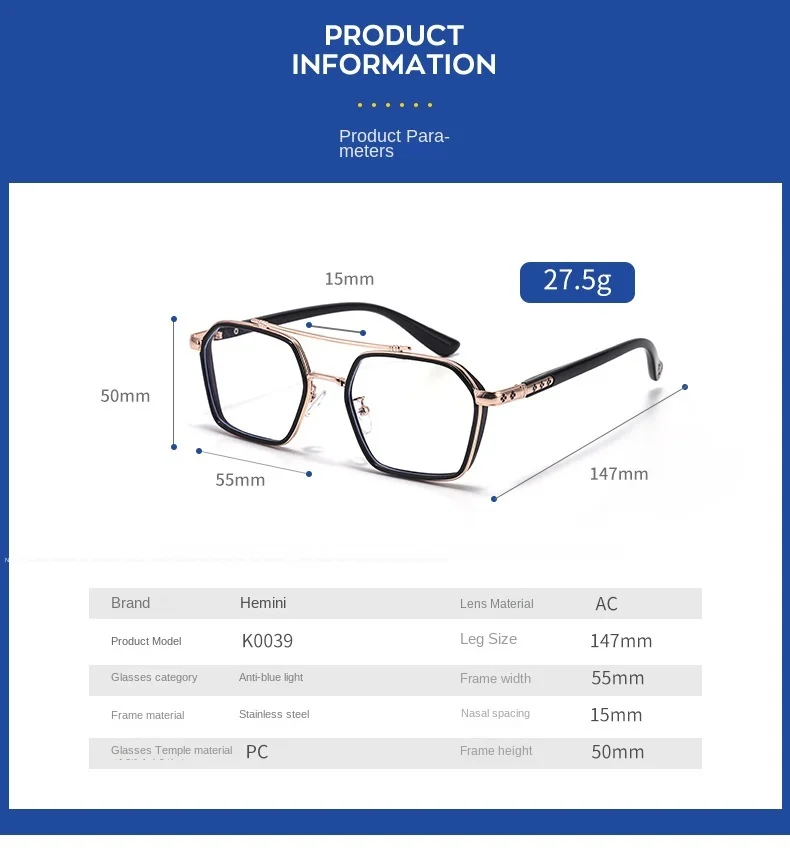 K0039 Simple Design Eyeglasses Retro Style Metal Frame Optical pilot Glasses With Flower Decoration
