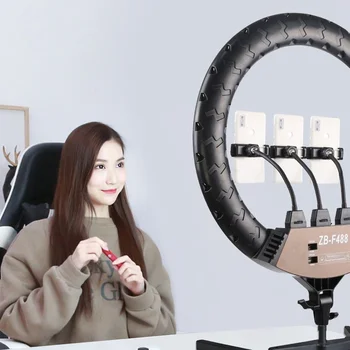 LED Ring Light F488 22 Inch Large Aperture Double Color Temperature Beauty Photography Live Anchor With Cargo Light detail image